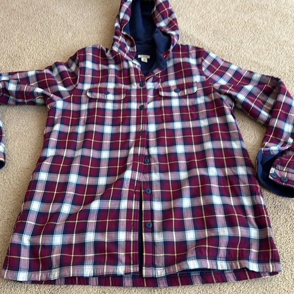 LL Bean fleece lined flannel hooded shirt jacket - Picture 5 of 9